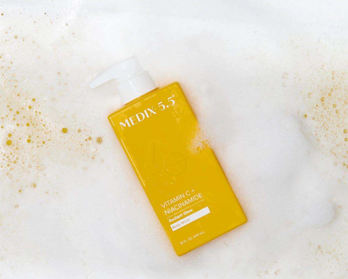 Medix 5.5 in-shower use on arm showing cleansing action and smooth skin