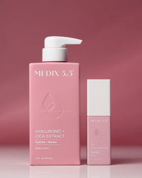 Medix 5.5 ingredients arranged to show hyaluronic acid and vitamin E benefits