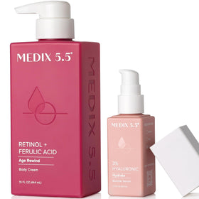 Medix 5.5 retinol body lotion front packaging showing treatment benefits