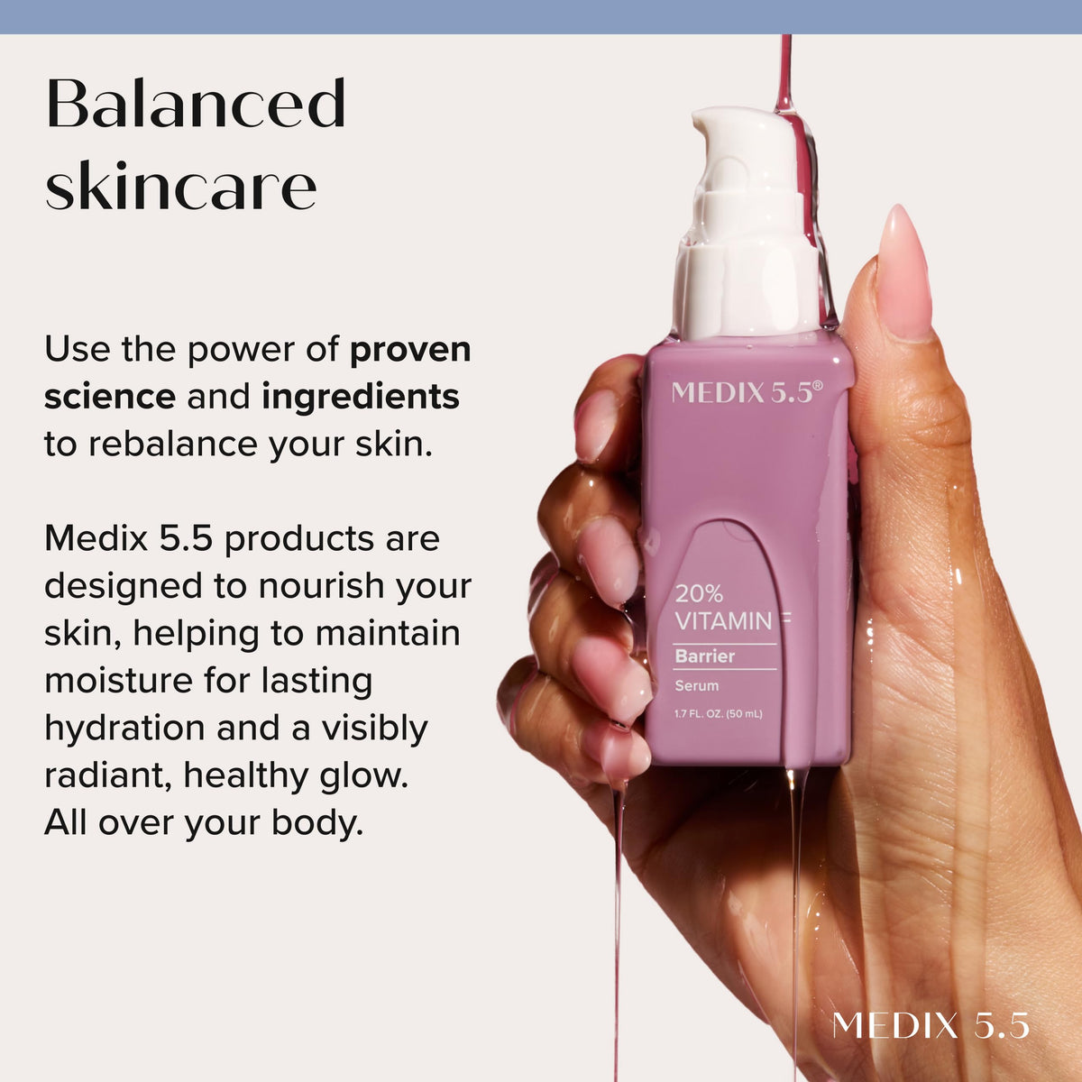 medix 5.5 next to a common water bottle showing 1.7 fl oz scale and travel-friendly size