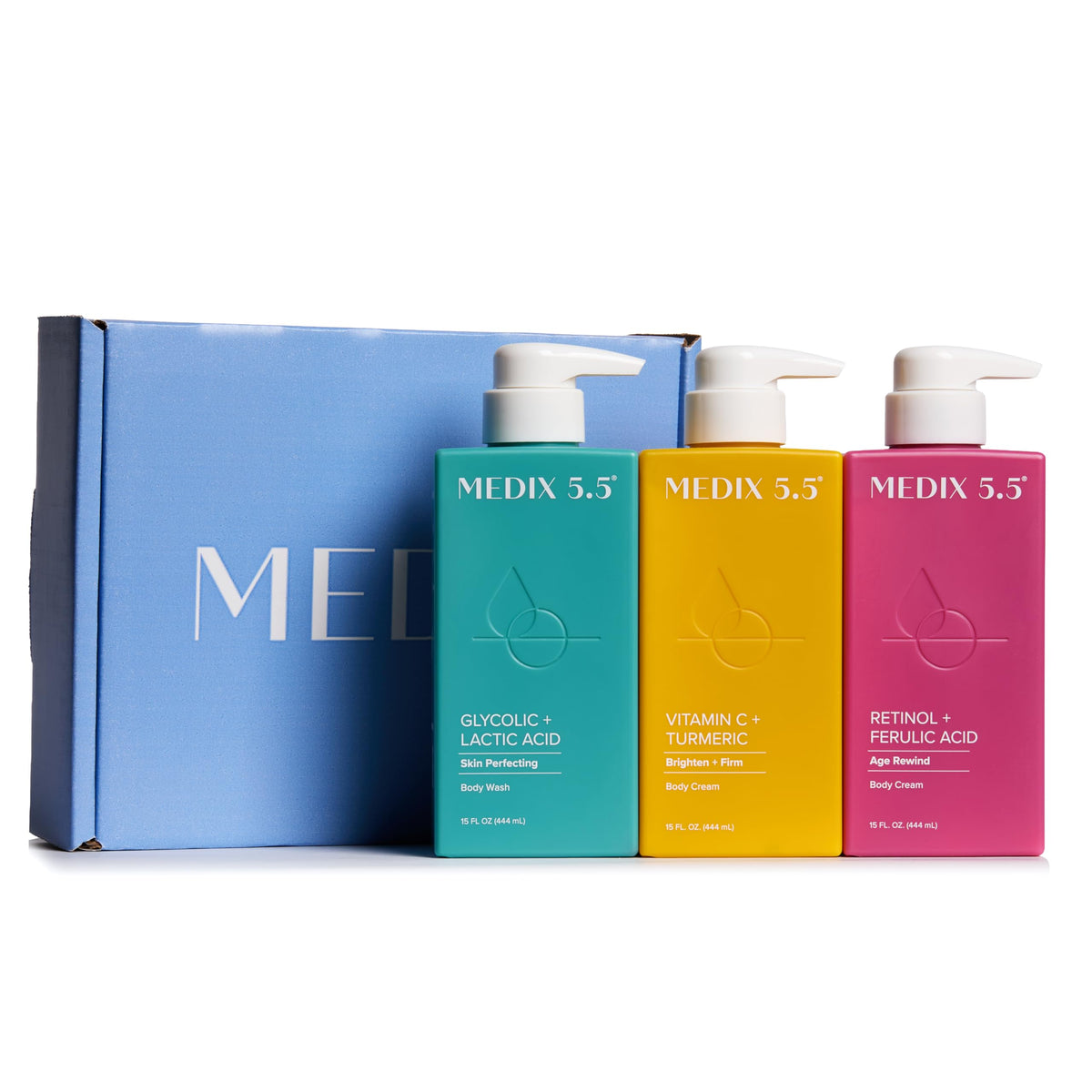 Medix 5.5 front packaging showing complete Smooth & Glow set and gift box benefit clarity