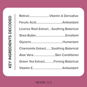 Medix 5.5 retinol cream swatch showing rich texture and deep hydration benefit