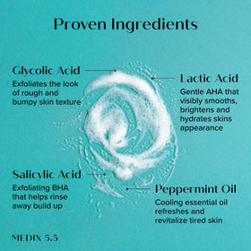 Medix 5.5 body wash foam on skin demonstrating exfoliation for smoother texture
