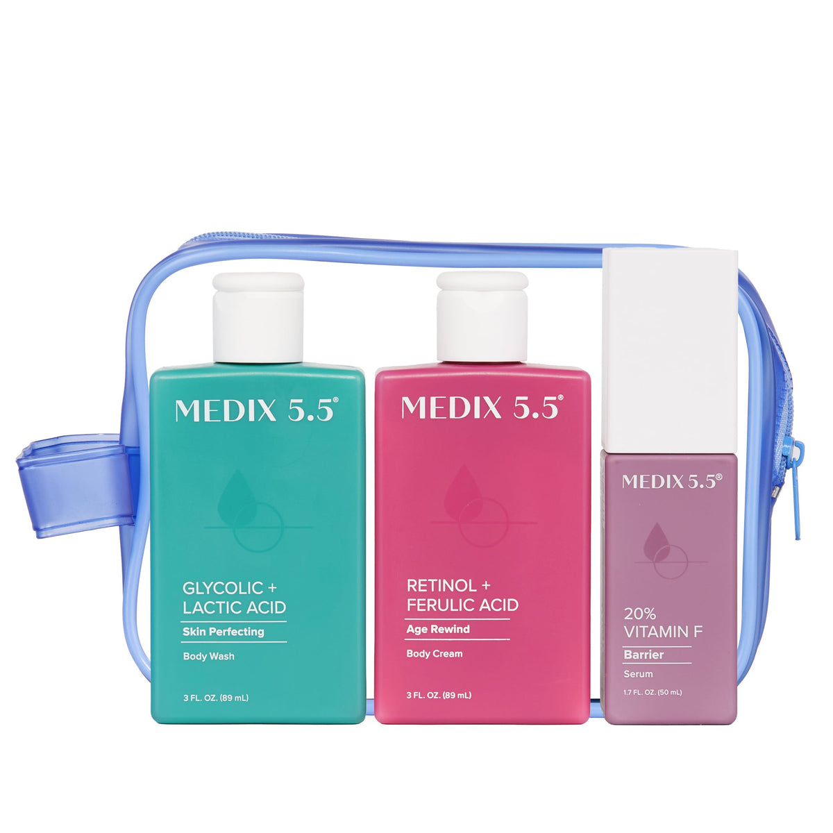 Medix 5.5 travel kit front packaging showing complete three-piece set benefits