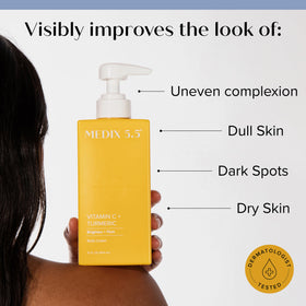 Medix application in shower showing cleanser use and exfoliation benefit