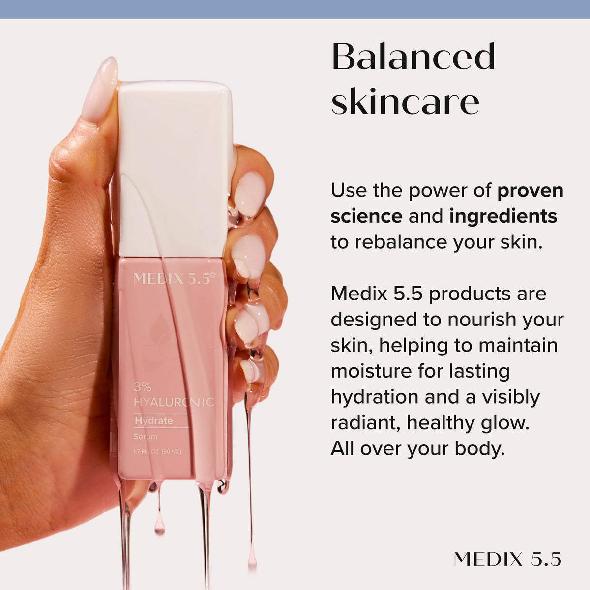 medix applying gel to hand and elbow to boost moisture and soften skin
