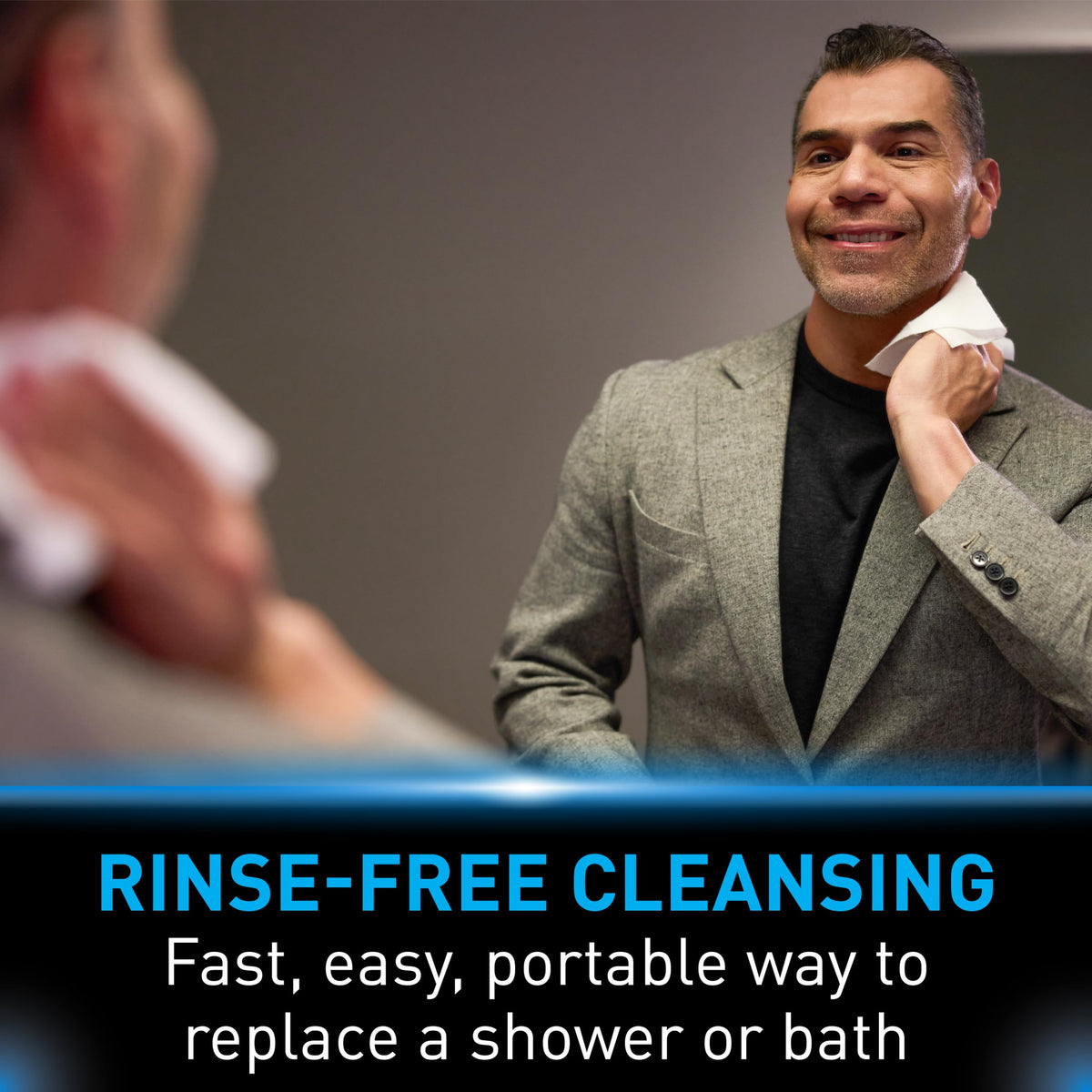 Medline Ignite used by a man after workout for quick refreshing clean