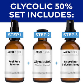MedPeel prep and neutralizer bottles displayed for safe three-step use