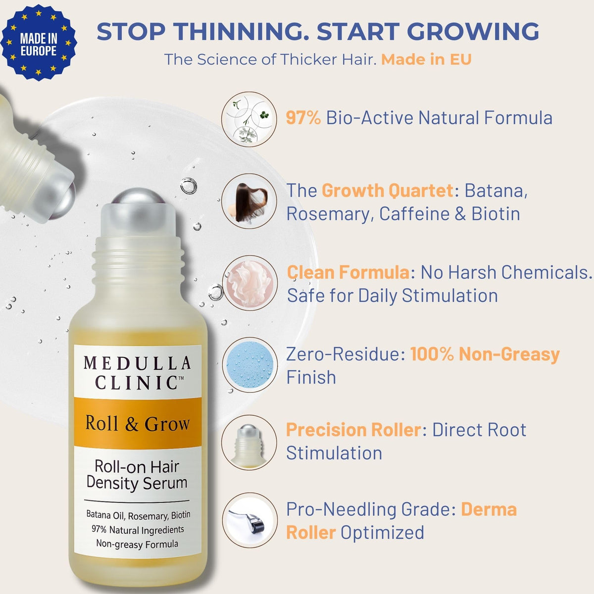 Medulla Clinic roller ball close-up demonstrating precise scalp contact