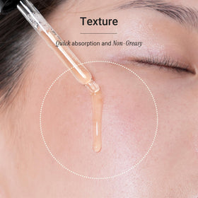 Meebak applying serum to cheek to demonstrate calming brightening effect