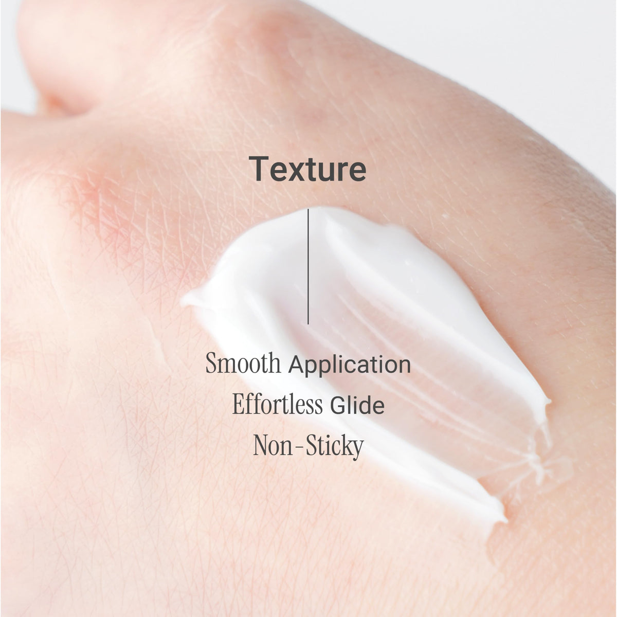 Meebak cream on fingertip demonstrating lightweight spreadability and fast absorption