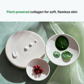 Meebak ingredient label close-up highlighting hyaluronic acid and vegan collagen benefits