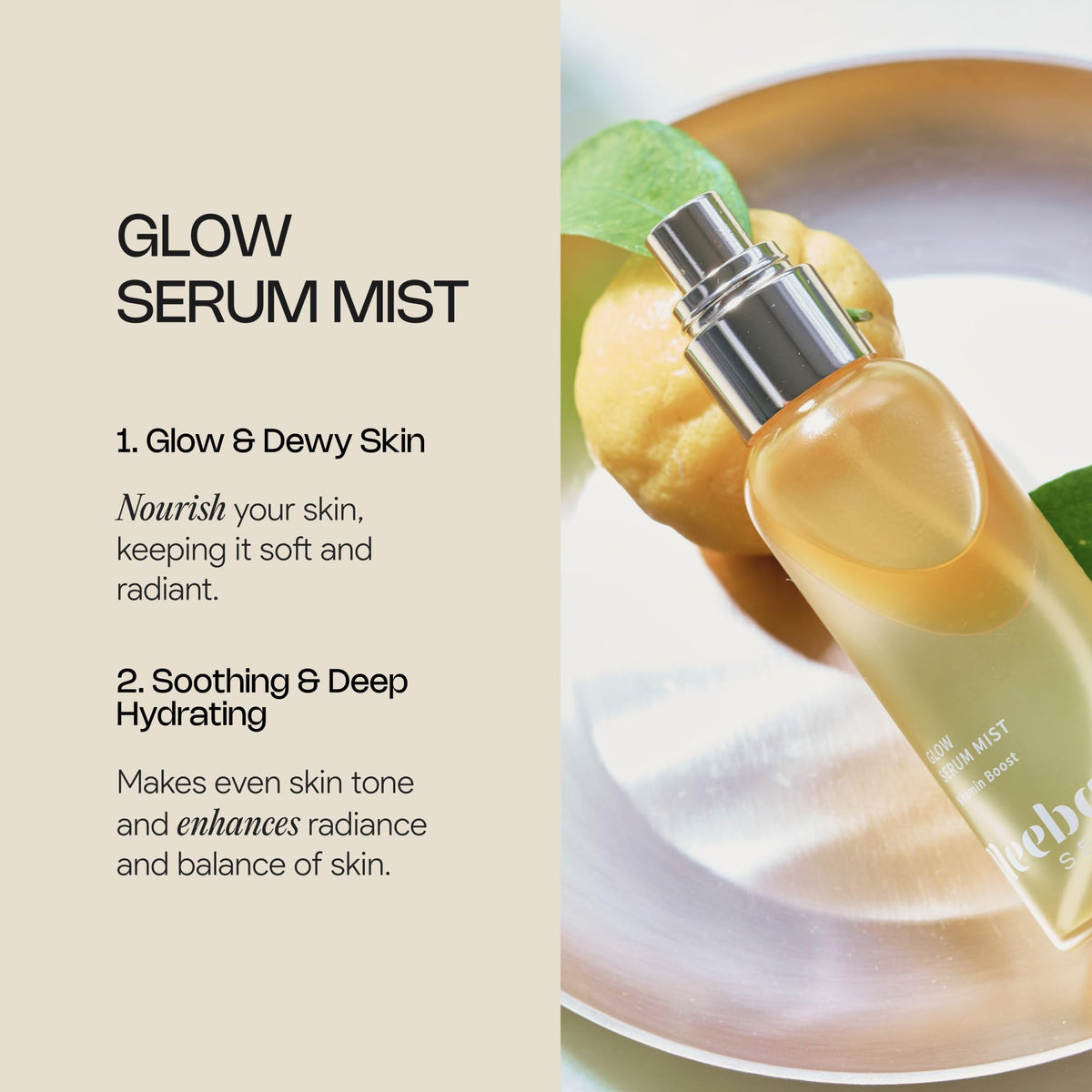 Meebak mist spraying onto skin demonstrating lightweight coverage and quick refresh