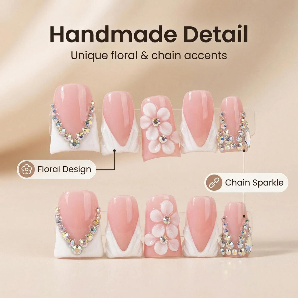 meemooron arranged set top view showing ten nails and uniform French tip design for selection ease
