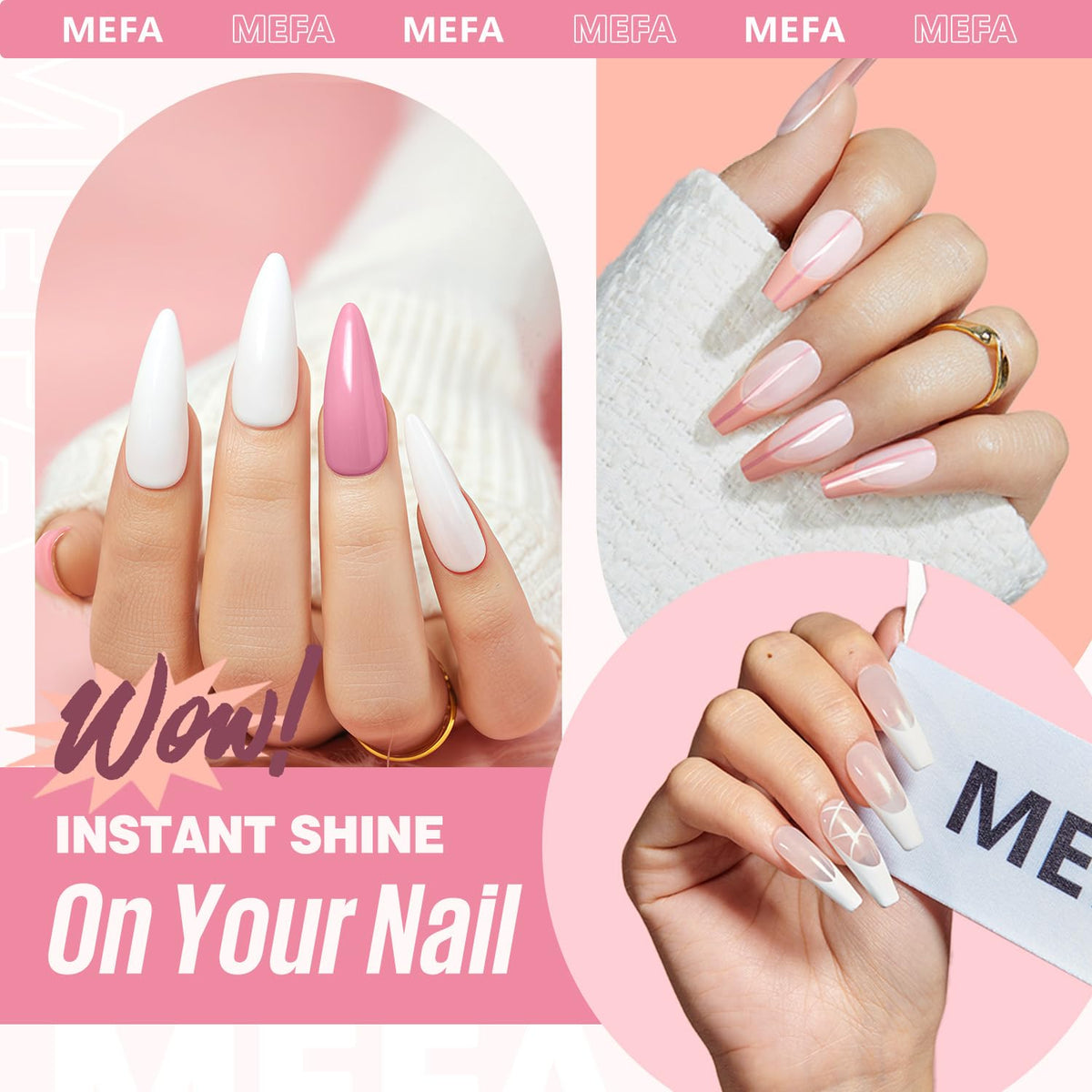 MEFA color bottles array highlighting 12 season-ready gel shades