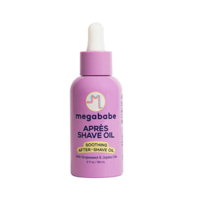 Megababe front packaging showing 2 fl oz bottle and clear branding benefit travel sized