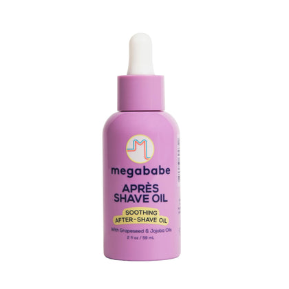 Megababe front packaging showing 2 fl oz bottle and clear branding benefit travel sized