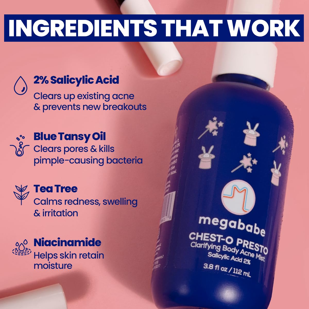 Megababe Chest-o Presto label close-up highlighting ingredients and usage benefits