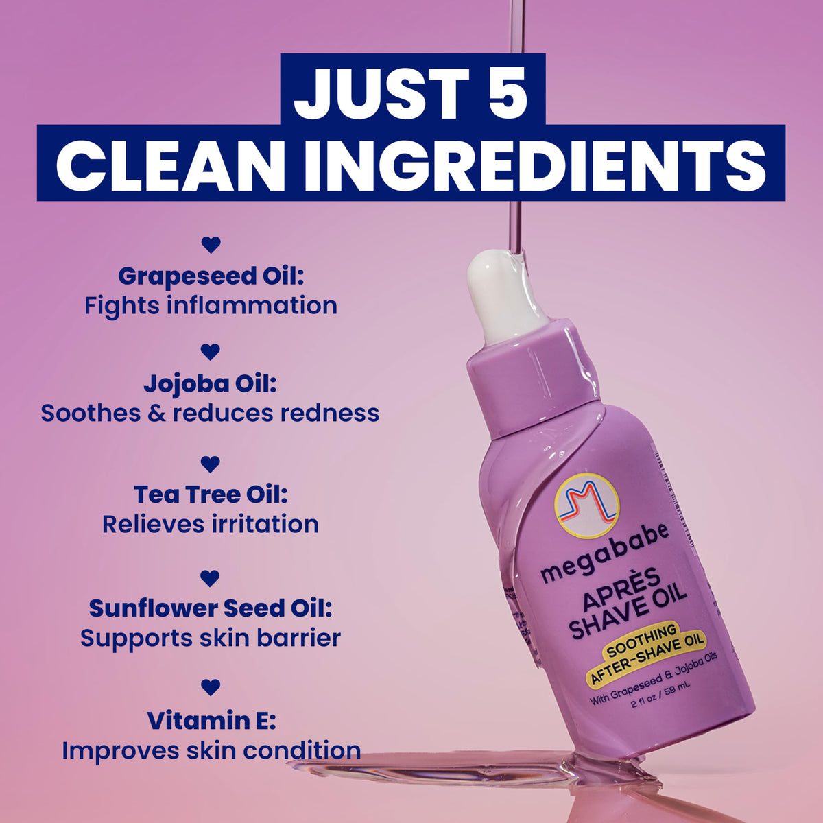 Megababe dropper top dispensing oil for precise mess-free application benefit
