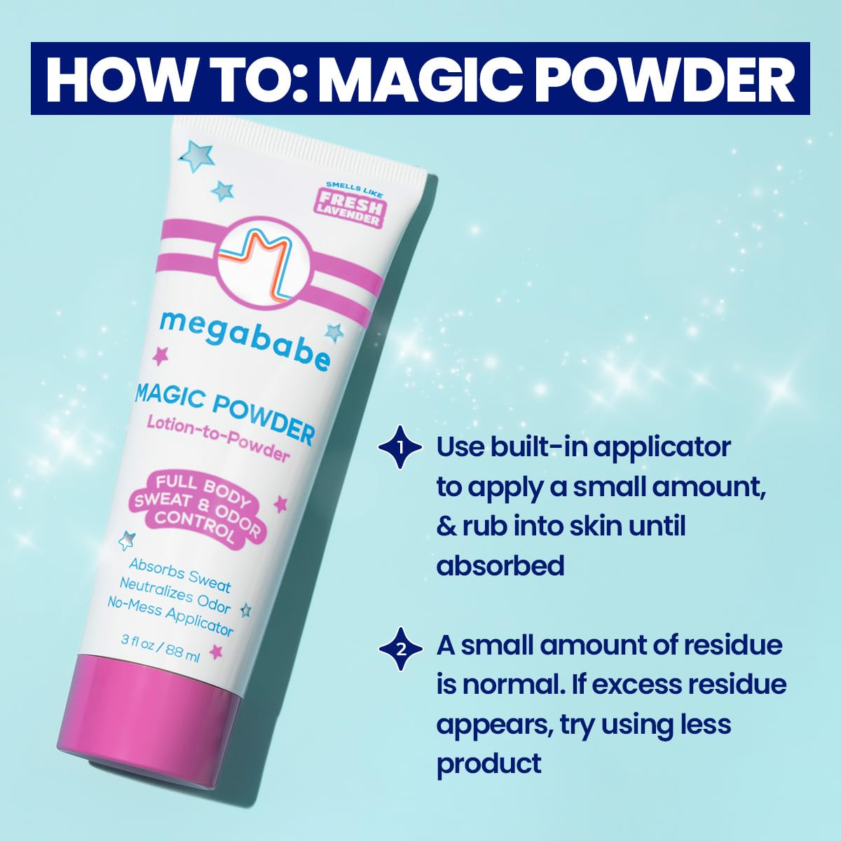 Megababe used on feet next to shoes to control sweat and odor