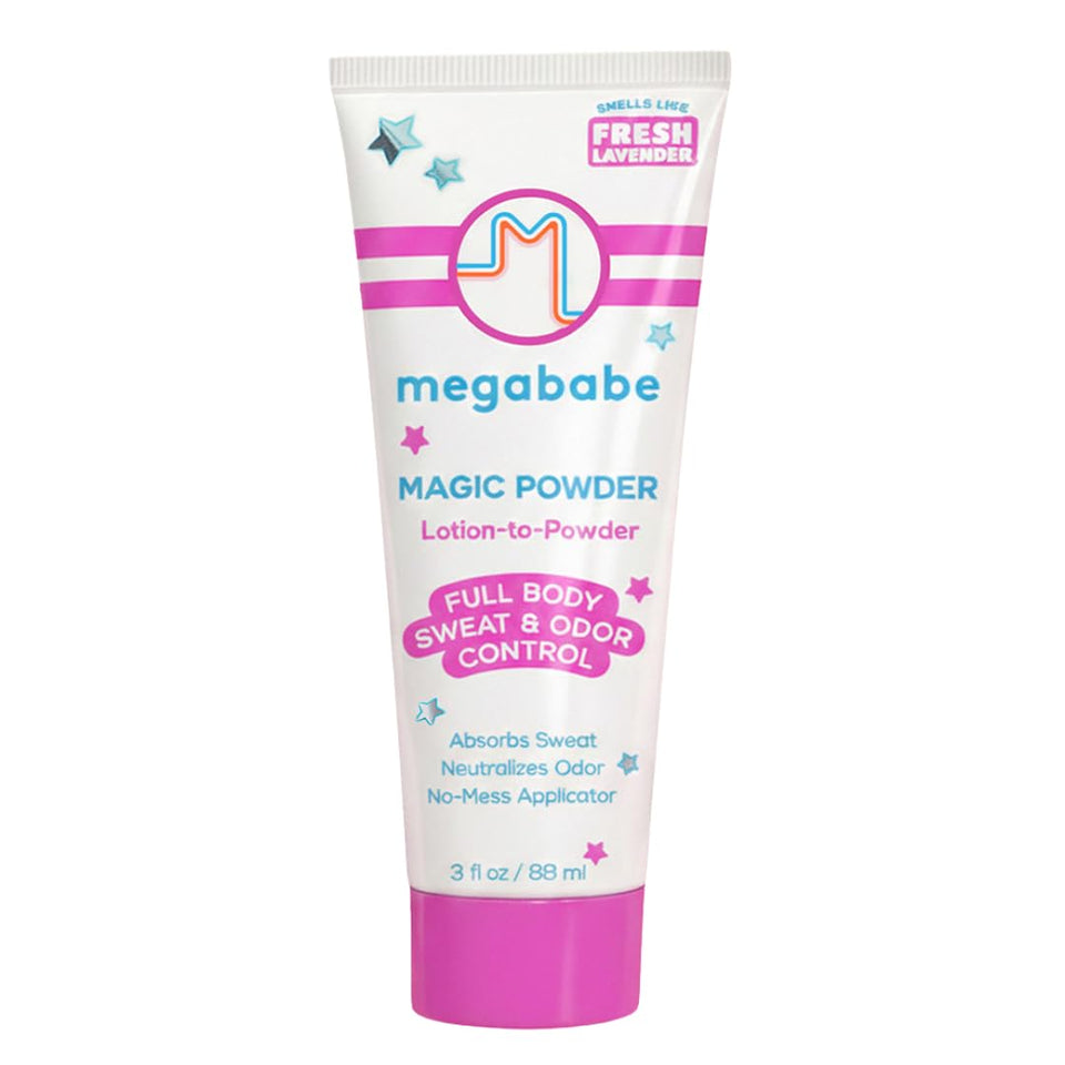 Megababe front packaging showing magic powder stay-dry benefit
