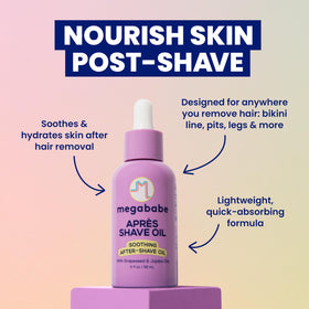 Megababe oil texture glistening on skin showing lightweight absorption benefit