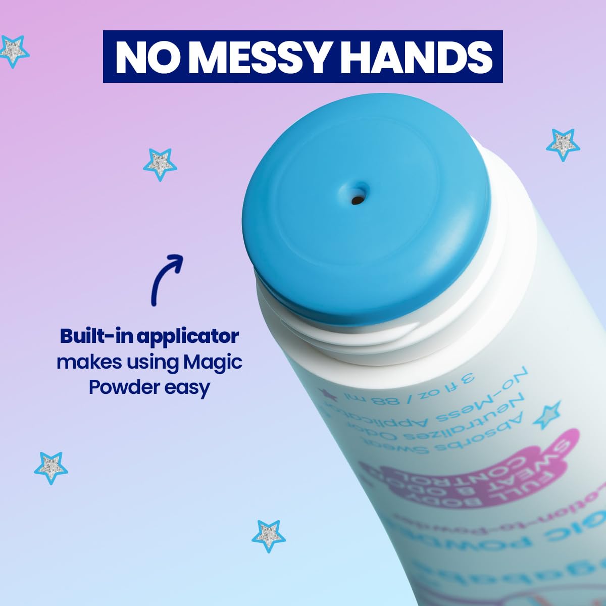 Megababe powder dry finish detail providing matte, soft feel