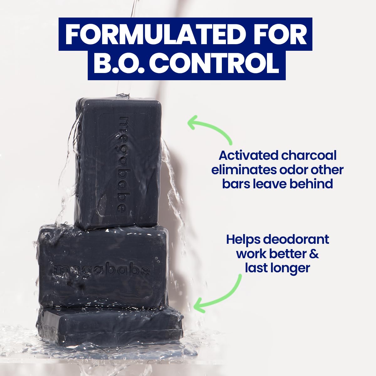 Megababe Space Bar charcoal texture close-up highlighting detoxifying granules