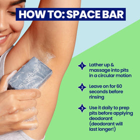 Megababe Space Bar lather on skin demonstrating gentle cleansing and softness