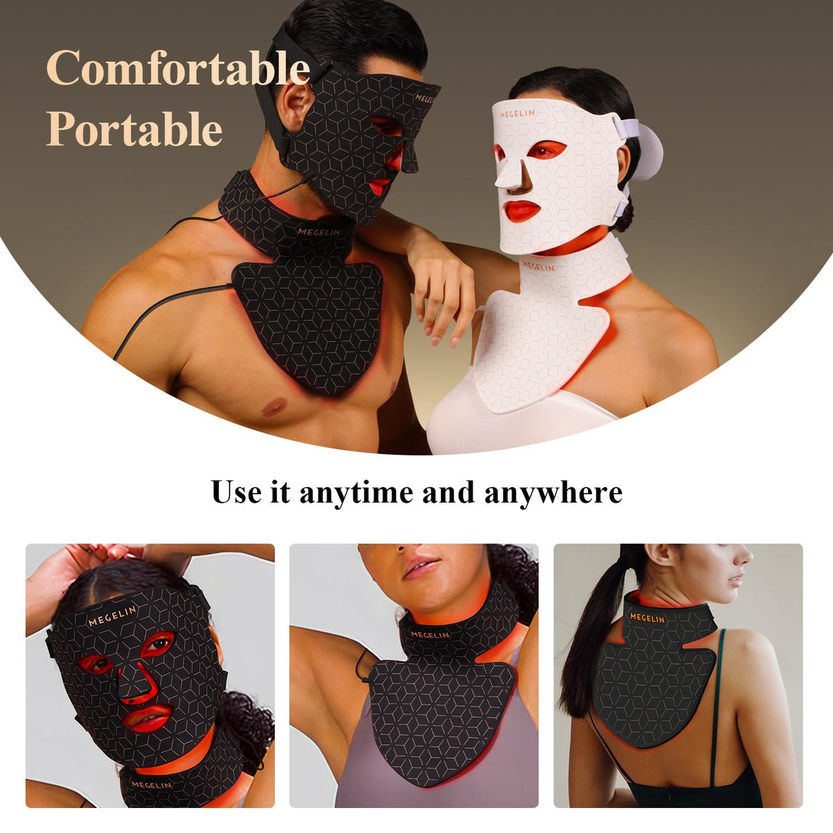 MEGELIN mask worn by model in bathroom showing at-home routine benefit