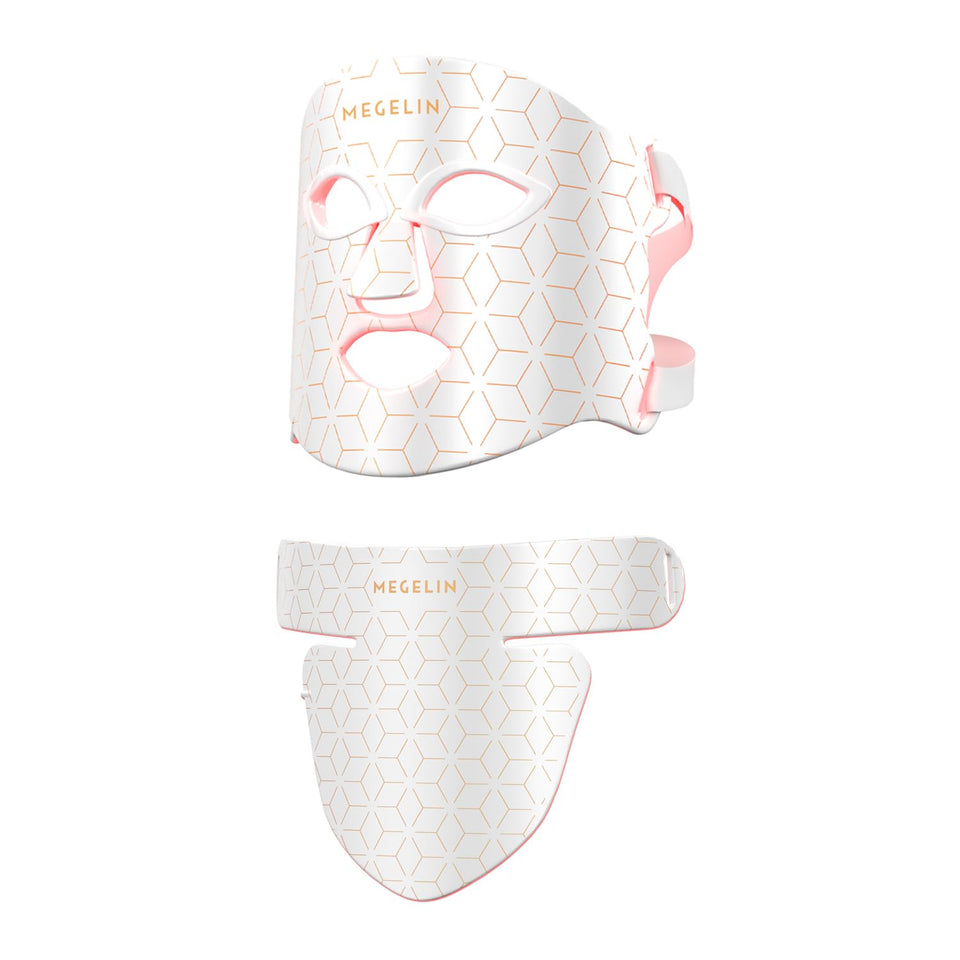 MEGELIN front view of LED face and neck mask showing full coverage and comfort