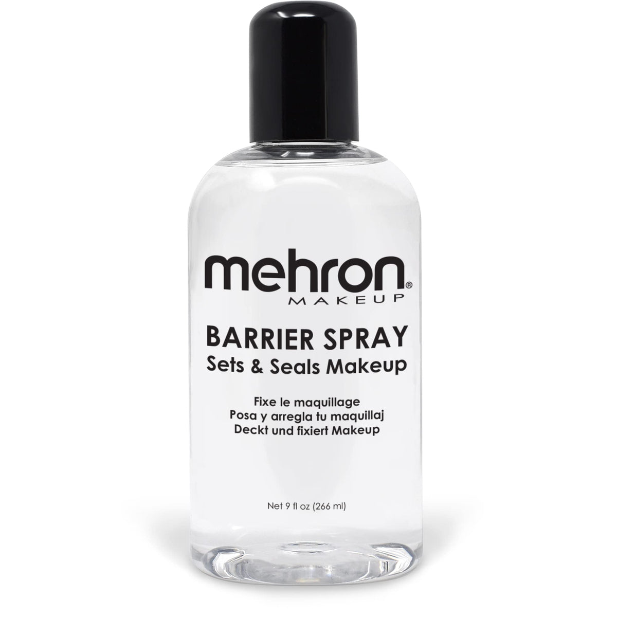 Mehron Barrier Spray front label showing product name and size for clear identification