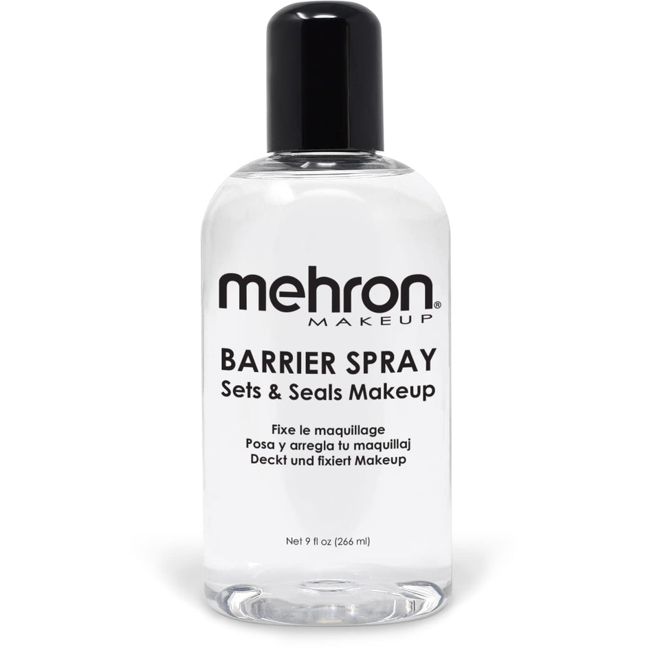 Mehron Barrier Spray front label showing product name and size for clear identification