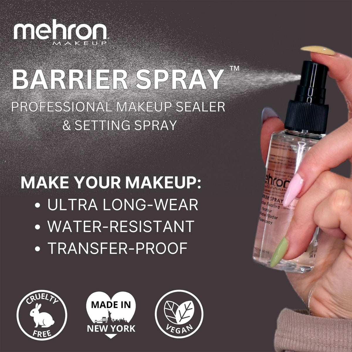 Mehron applied on model face showing smudge-resistant flawless finish
