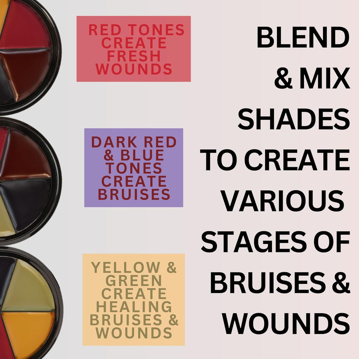 Mehron bruise wheel cream texture close-up showing smooth, blendable pigmentation