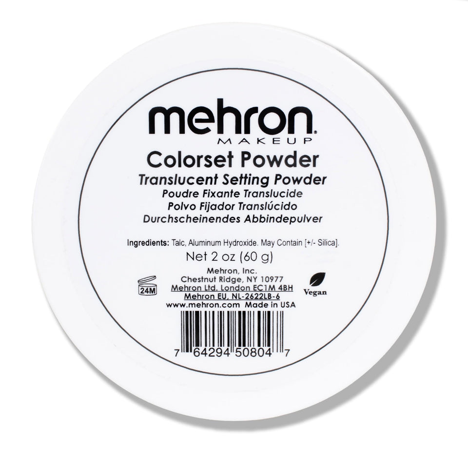 Mehron jar front view showing professional translucent powder benefit: durable matte finish