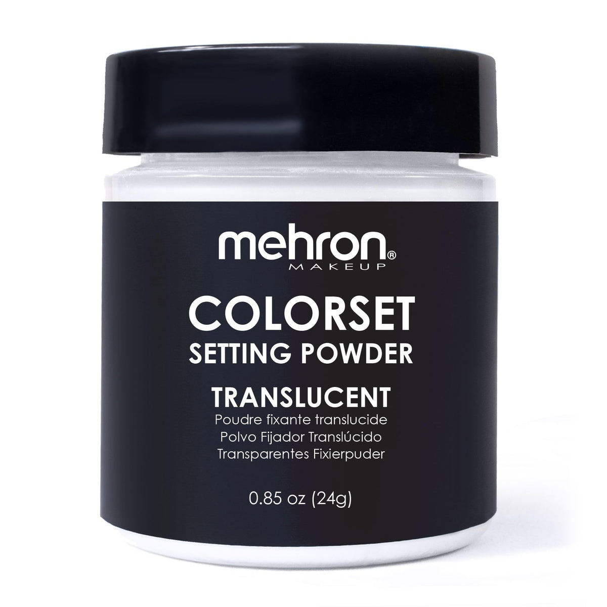 Mehron Colorset translucent jar front view showing compact professional packaging and brand