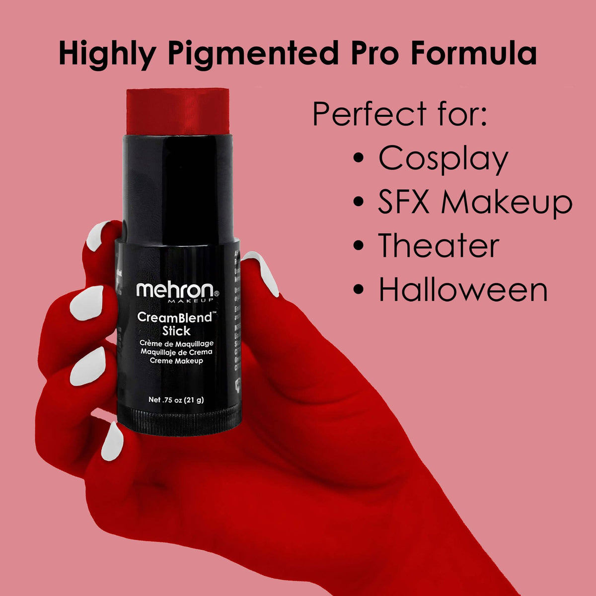 Mehron CreamBlend Stick blended edge demonstration showing seamless finish benefit