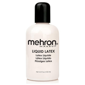 Mehron bottle front view showing clear latex and professional branding benefit