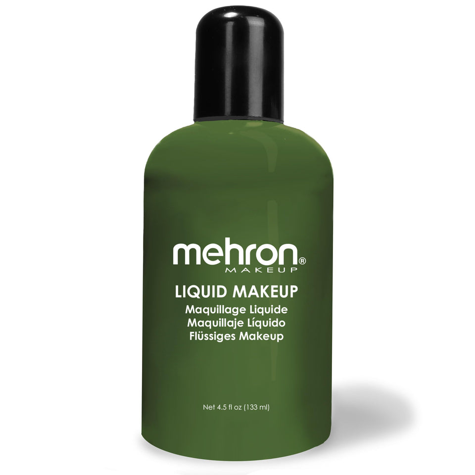 Mehron bottle front view showing label and green paint, professional product clarity