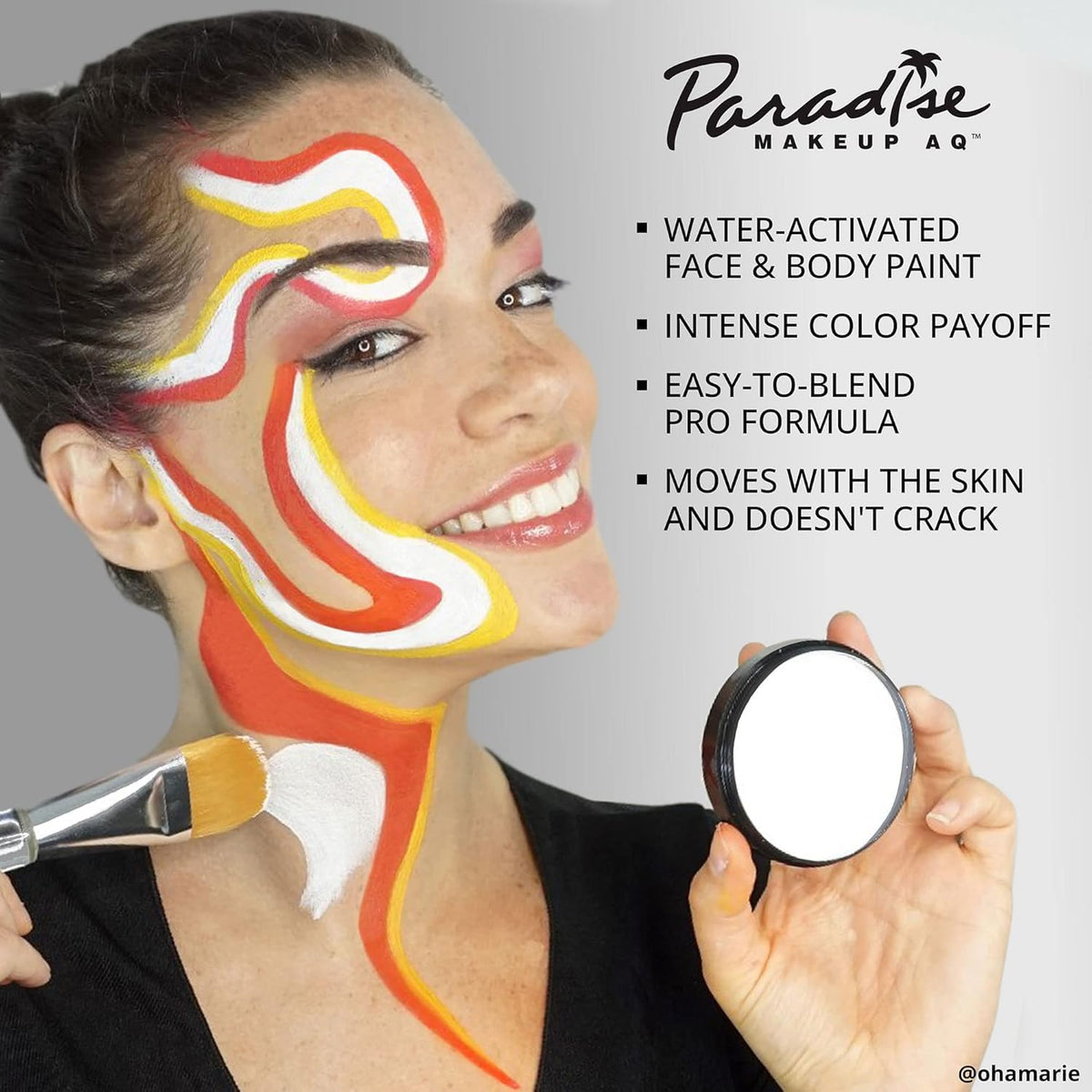 Mehron Paradise Makeup AQ red applied with sponge demonstrating easy application benefit