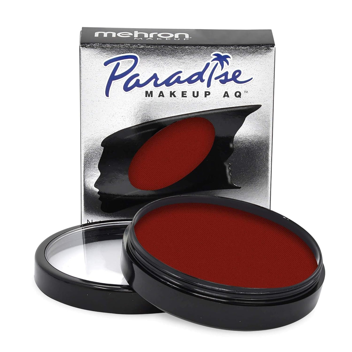 Mehron Paradise Makeup AQ red front pan showing vibrant color and coverage benefit