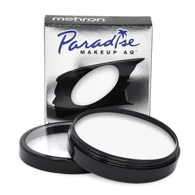 Mehron Paradise white front pot showing clear label and compact size benefit