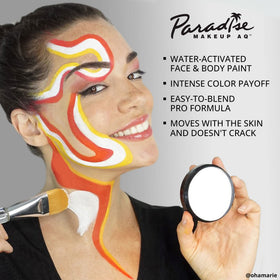 Mehron Paradise Beach Berry face detail on a model highlighting vivid stage-ready color