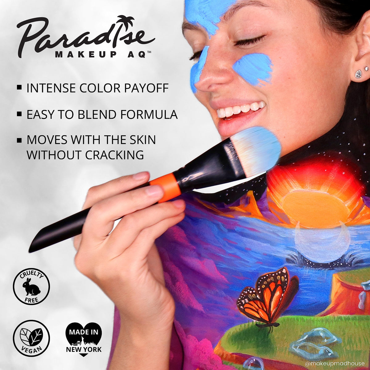 Mehron brush applying paint to skin showing precise application and coverage