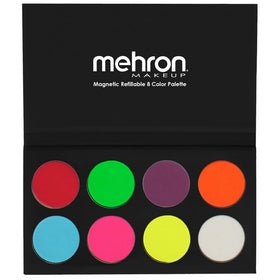 Mehron Paradise FX palette front view showing compact magnetic case and eight neon pans