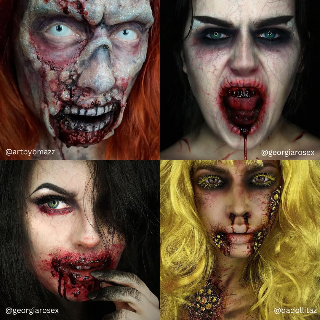 Mehron stage blood close-up texture highlighting glossy syrup-like consistency