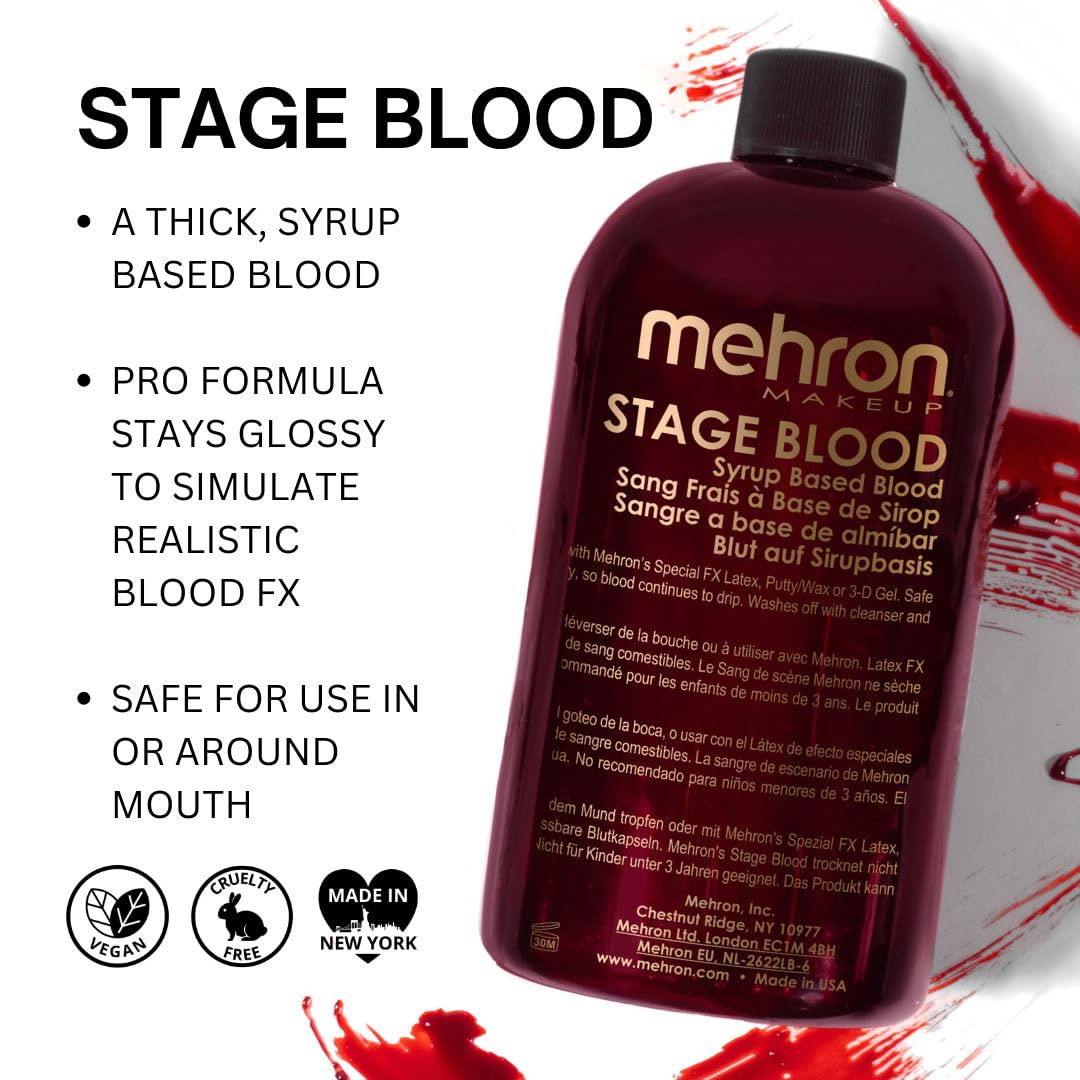 Mehron stage blood applied on prosthetic demonstrating lifelike wound realism