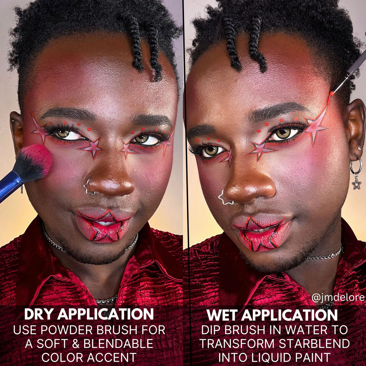 Mehron StarBlend Cake used dry with sponge showing buildable, soft finish for shading