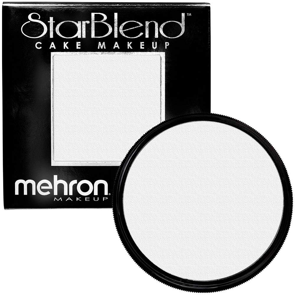 Mehron StarBlend Cake front packaging shows brand and white shade for clear identification